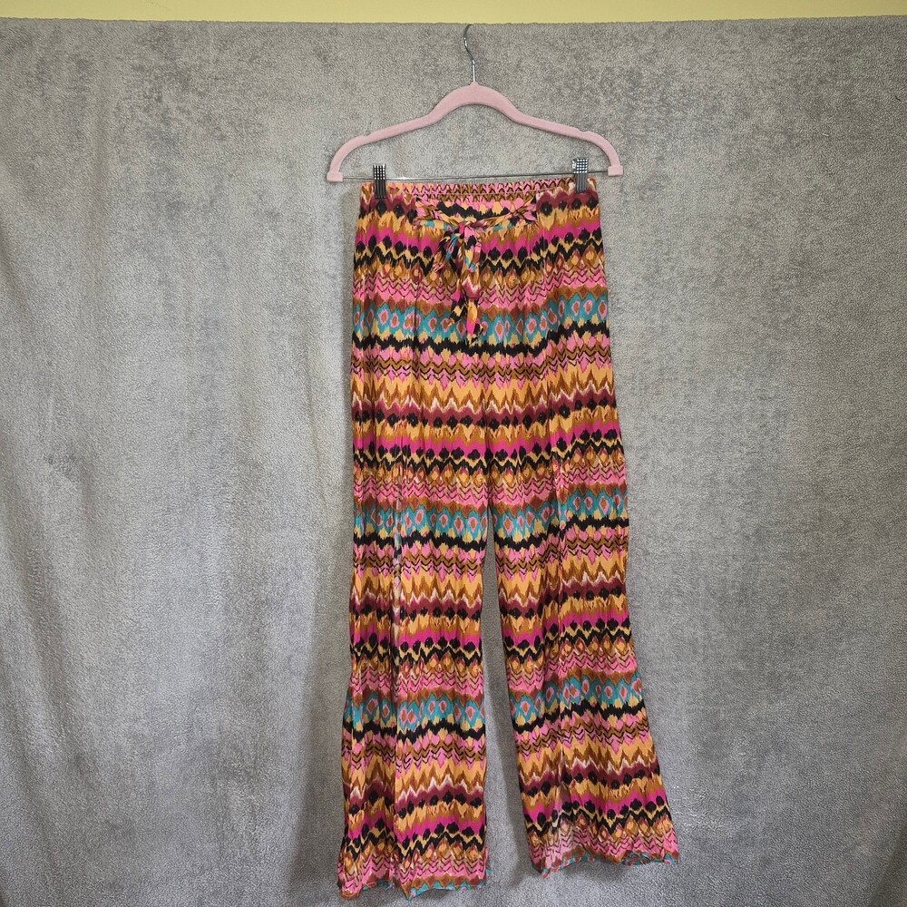 Boden Small Elastic Waistband Pull On Front Split Trousers Colorful Patterned Ca